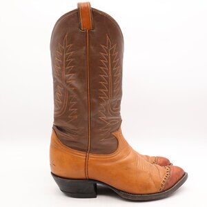 Tony Lama Leather Boots Men's 8.5 Brown 2 Tone Exotic Lizard Toe Western Cowboy